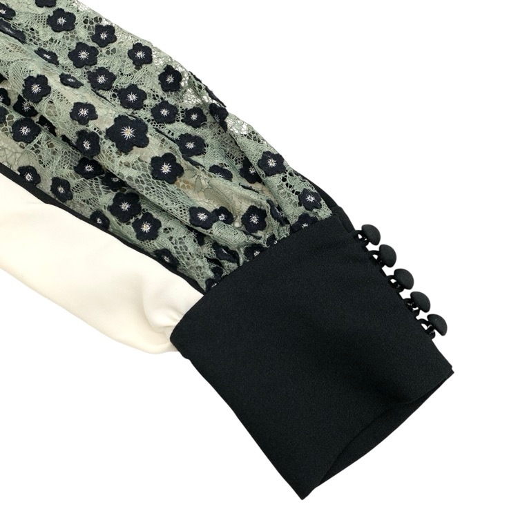 Mame Kurogouchi マメクロゴウチ Pedicel Lace Sleeves Tops 小花柄レーススリーブブラウス ブラック 3 MM18AW-SH001