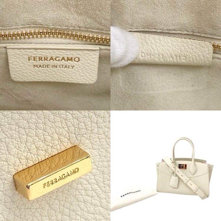 FERRAGAMO  ニューフェラガモステューディオ ソフトバッグ Studio Soft bag 型押しカーフ マスカルポーネ M 21A112 786170