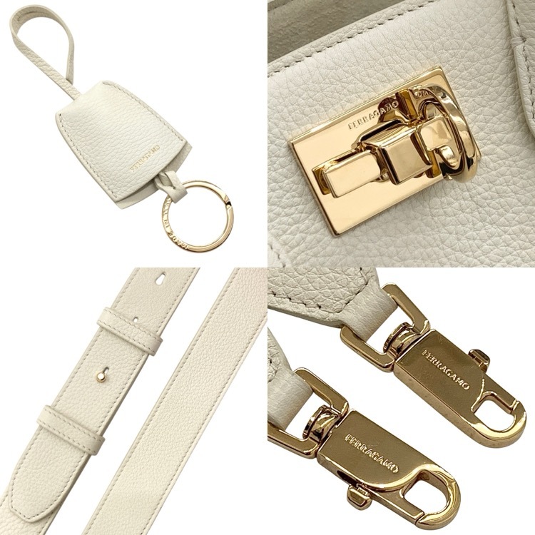 FERRAGAMO  ニューフェラガモステューディオ ソフトバッグ Studio Soft bag 型押しカーフ マスカルポーネ M 21A112 786170