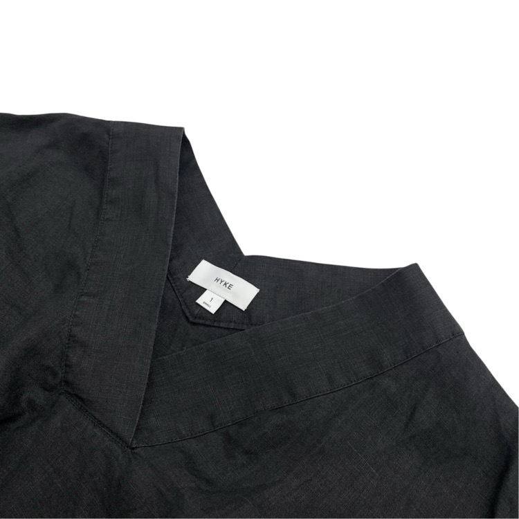 HYKE ハイク LINEN PONCHO Vネックワンピース ブラック 1 231-16164