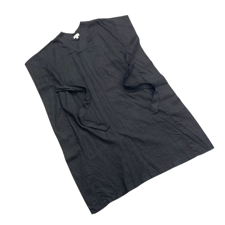 HYKE ハイク LINEN PONCHO Vネックワンピース ブラック 1 231-16164