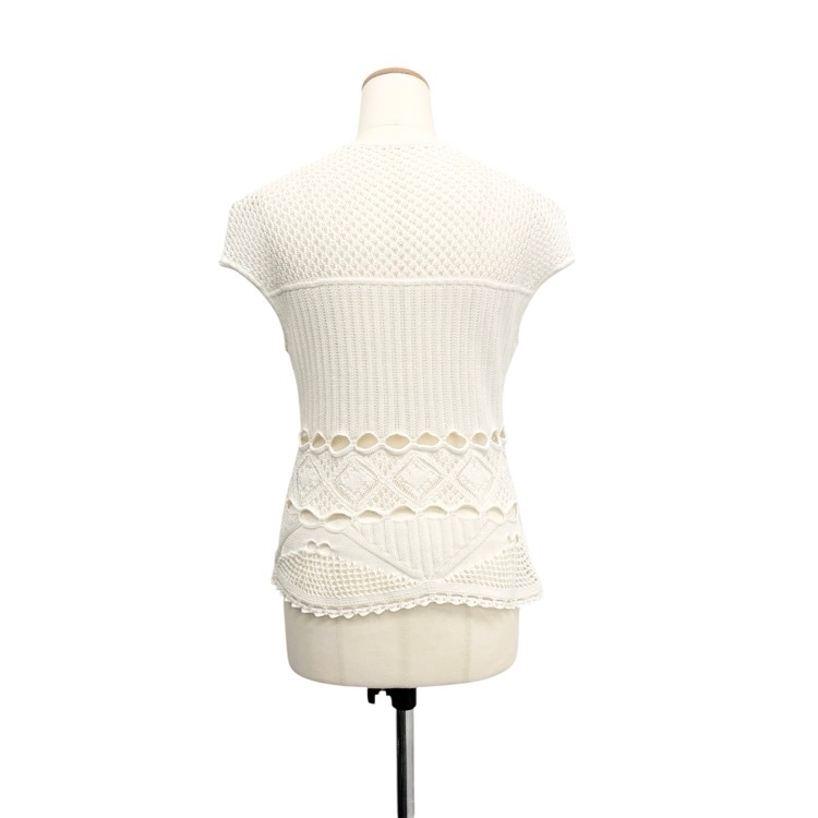 2024SS Mame Kurogouchi マメクロゴウチ Cotton Lace Sleeveless Knitted Top レースニットトップ ホワイト 2 MM24SS-KN063