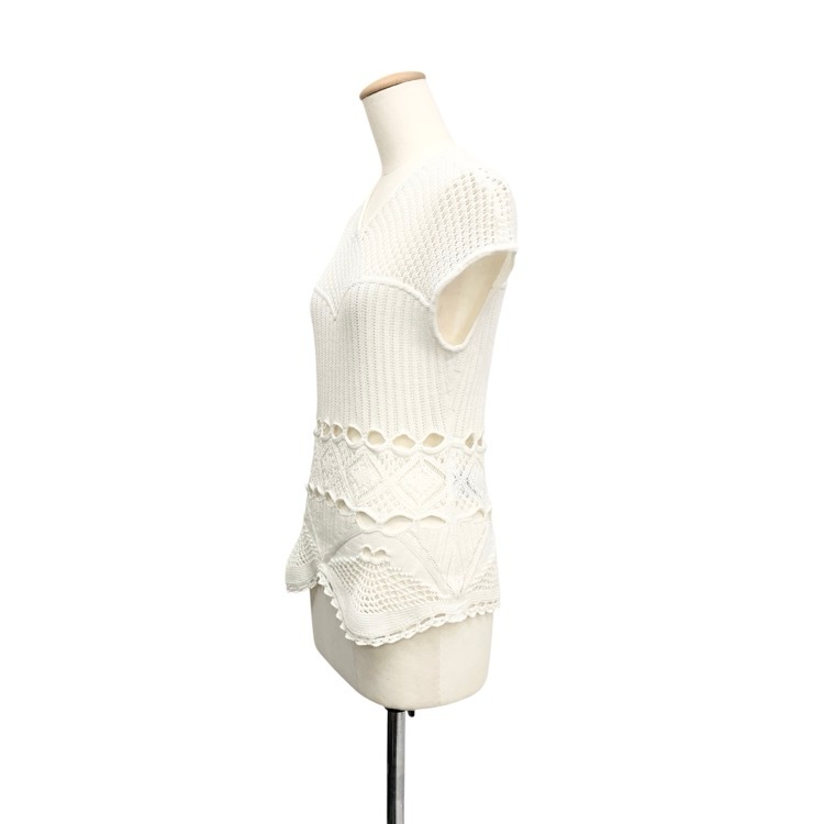 2024SS Mame Kurogouchi マメクロゴウチ Cotton Lace Sleeveless Knitted Top レースニットトップ ホワイト 2 MM24SS-KN063
