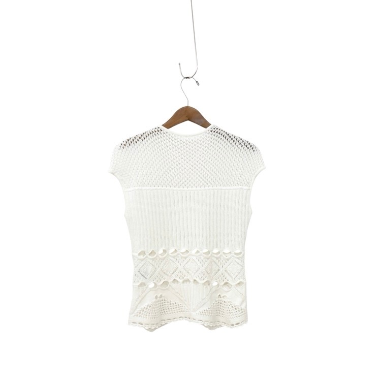 2024SS Mame Kurogouchi マメクロゴウチ Cotton Lace Sleeveless Knitted Top レースニットトップ ホワイト 2 MM24SS-KN063