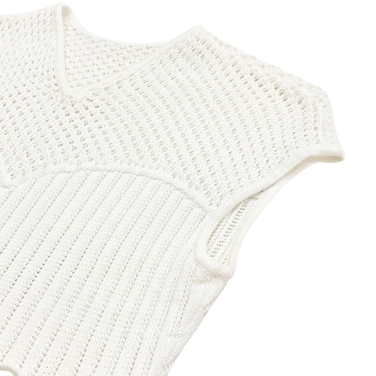 2024SS Mame Kurogouchi マメクロゴウチ Cotton Lace Sleeveless Knitted Top レースニットトップ ホワイト 2 MM24SS-KN063