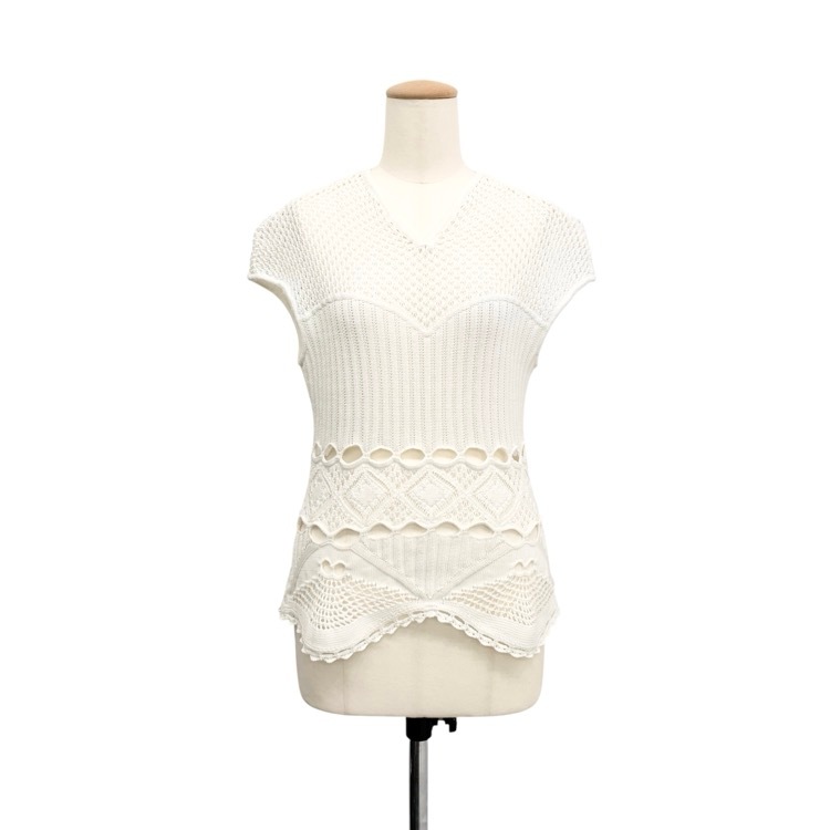 2024SS Mame Kurogouchi マメクロゴウチ Cotton Lace Sleeveless Knitted Top レースニットトップ ホワイト 2 MM24SS-KN063