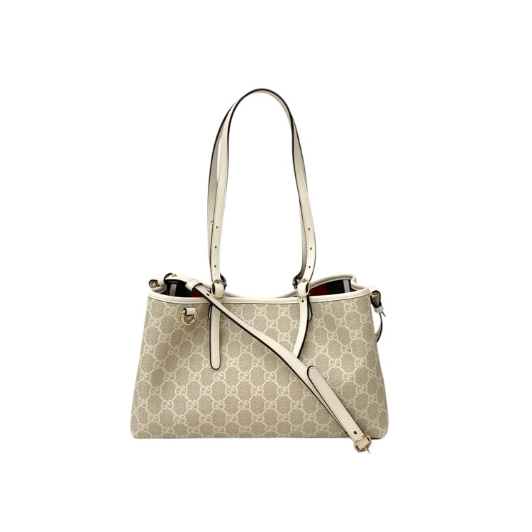 GUCCI グッチ GGエンブレム ミディアムトートバッグ 2wayショルダー ベージュ/ホワイト 815214 FAD6L 9641