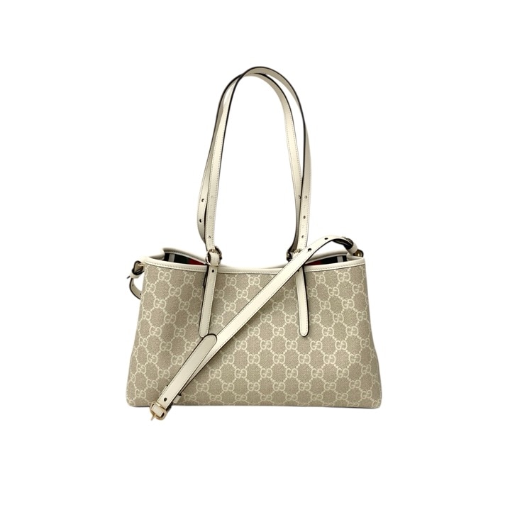 GUCCI グッチ GGエンブレム ミディアムトートバッグ 2wayショルダー ベージュ/ホワイト 815214 FAD6L 9641