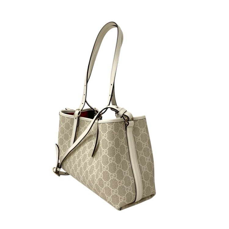 GUCCI グッチ GGエンブレム ミディアムトートバッグ 2wayショルダー ベージュ/ホワイト 815214 FAD6L 9641
