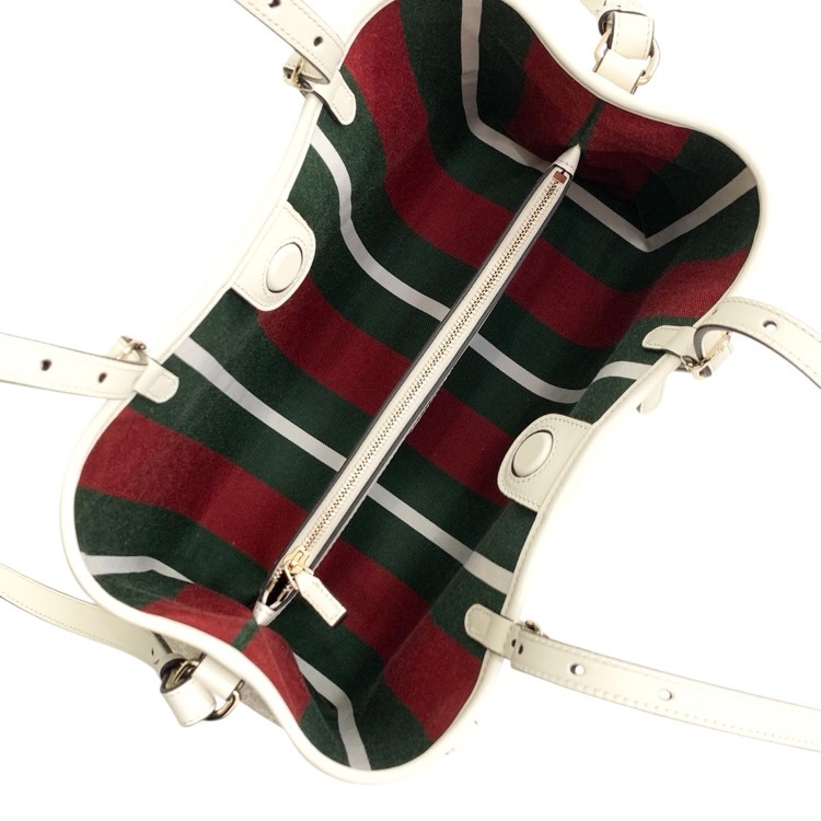 GUCCI グッチ GGエンブレム ミディアムトートバッグ 2wayショルダー ベージュ/ホワイト 815214 FAD6L 9641