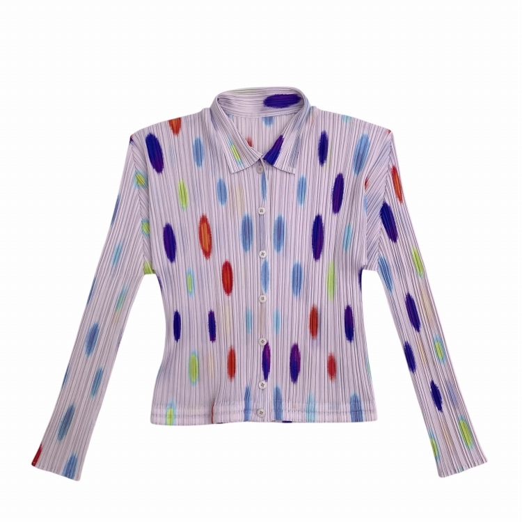 PLEATS PLEASE ISSEY MIYAKE プリーツプリーズ イッセイミヤケ ドットプリント プリーツブラウス シャツ パープル 4 PP12-JJ621