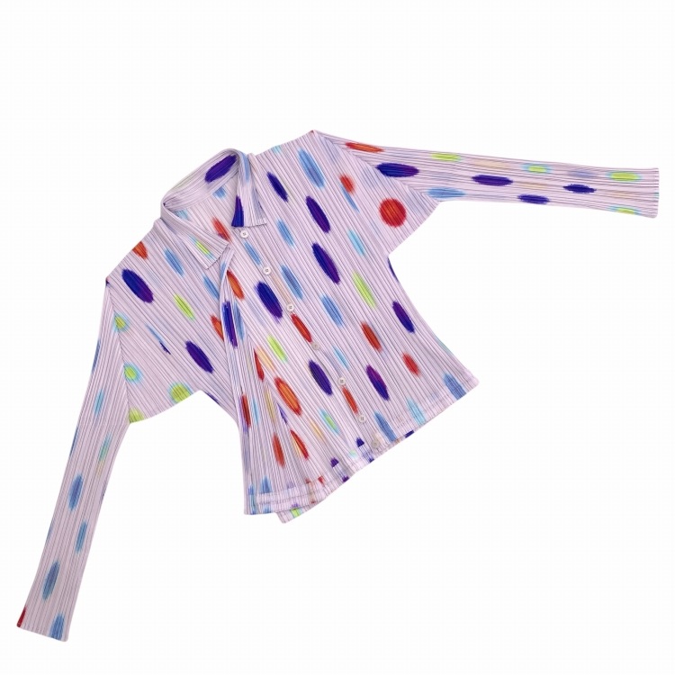 PLEATS PLEASE ISSEY MIYAKE プリーツプリーズ イッセイミヤケ ドットプリント プリーツブラウス シャツ パープル 4 PP12-JJ621