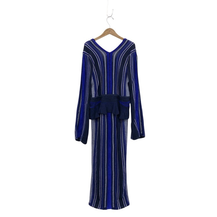 Mame Kurogouchi マメクロゴウチ Stripe HAMAGURI Knit Peplum One-Piece ハマグリニットワンピース ブルー 2 MM19AW-KN026