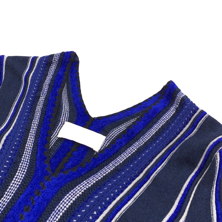 Mame Kurogouchi マメクロゴウチ Stripe HAMAGURI Knit Peplum One-Piece ハマグリニットワンピース ブルー 2 MM19AW-KN026