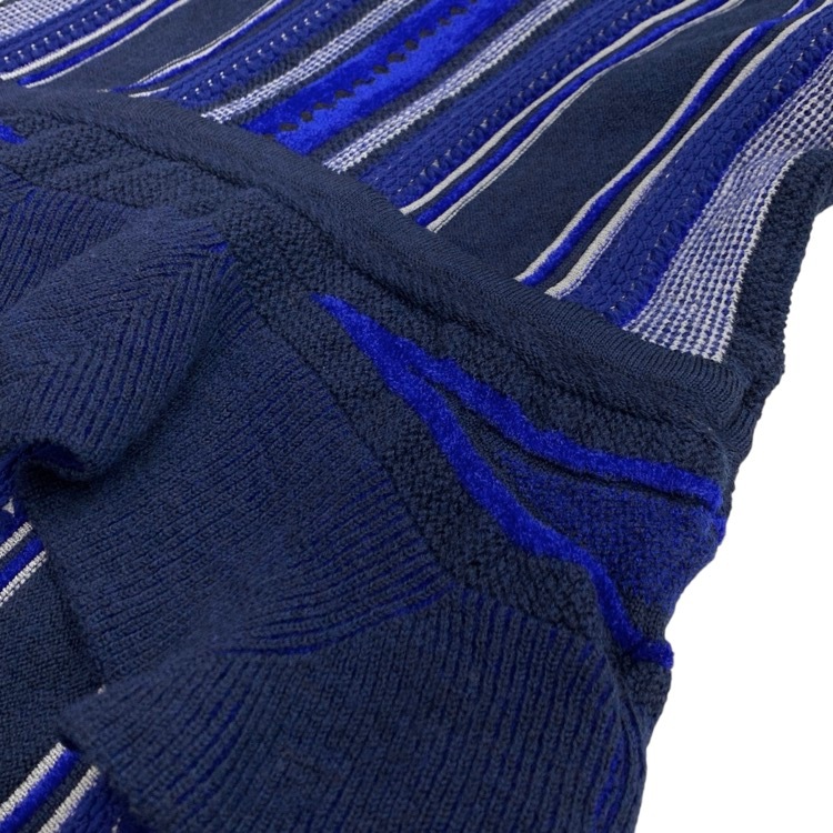 Mame Kurogouchi マメクロゴウチ Stripe HAMAGURI Knit Peplum One-Piece ハマグリニットワンピース ブルー 2 MM19AW-KN026