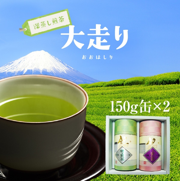 【贈答品】【静岡茶】極上深蒸し茶大走り150g缶2個セット【農家直送】