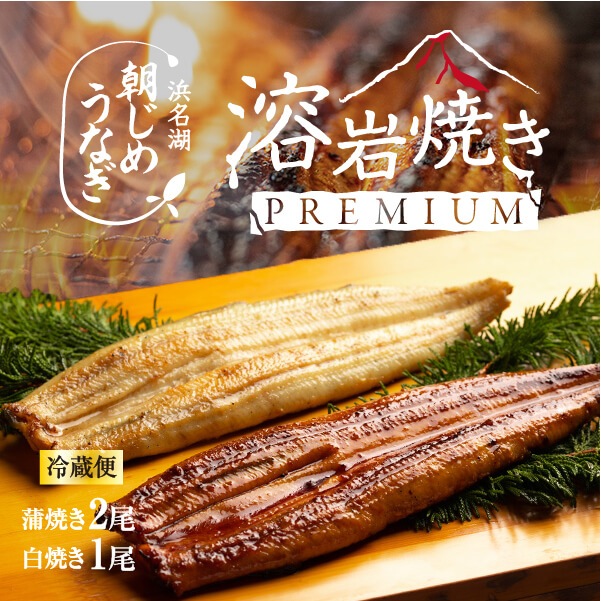浜名湖産朝じめうなぎ溶岩焼き蒲焼2尾と白焼1尾コンビセット（2～3人前）【浜名湖産・国産】【長焼き】※下準備に2営業日かかります。