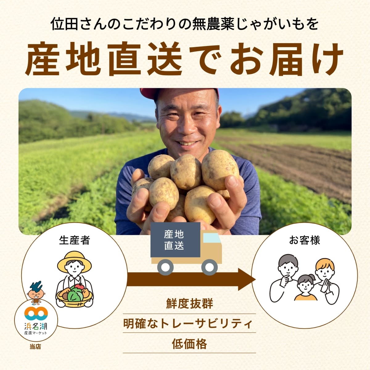 位田さんの完全無農薬じゃがいも 8kg【無選別品】