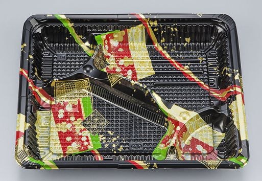 シーピー化成 弁当容器 CZ-222 彩帯黒 本体(N)  50枚入×12袋（600枚）/箱