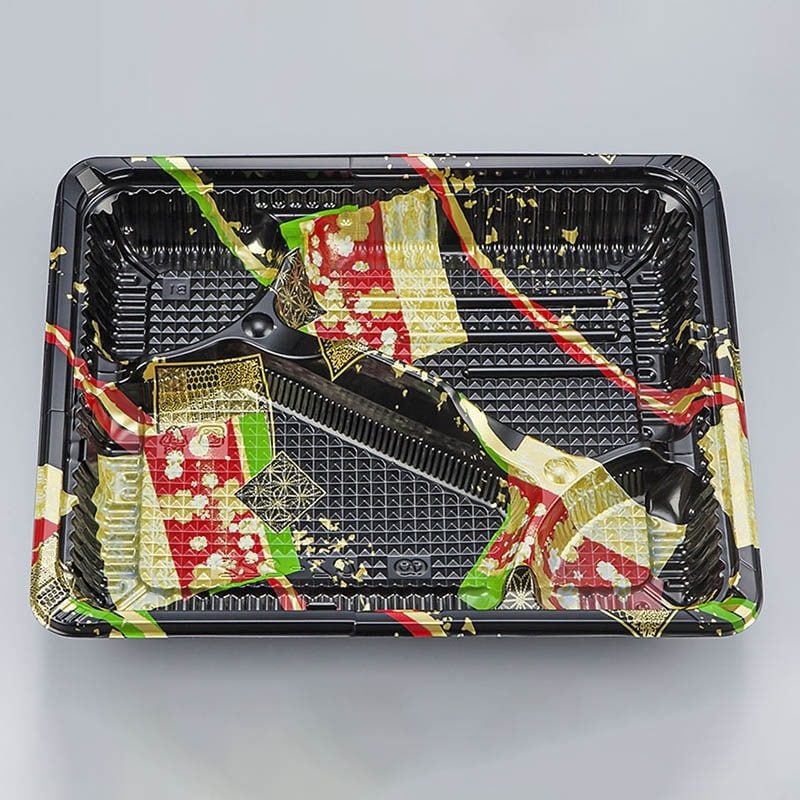 シーピー化成 弁当容器 CZ-222 彩帯黒 本体(N)  50枚入×12袋（600枚）/箱