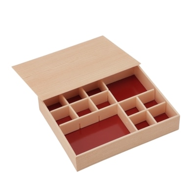 木目10仕切　赤紙底　しゃくり蓋　30個入