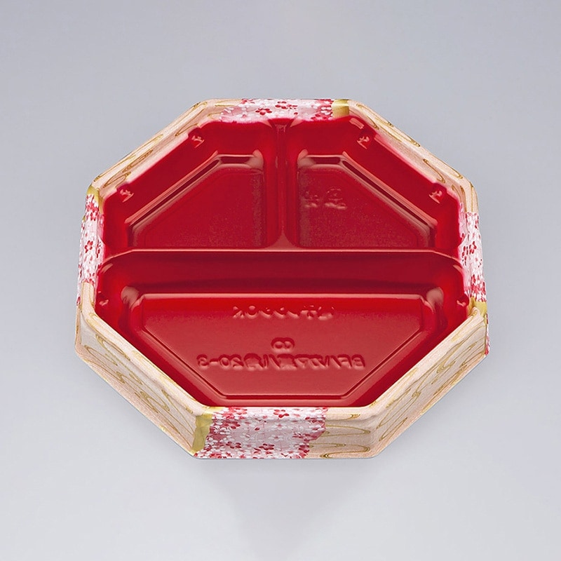 シーピー化成 米飯容器　BFハカマ集八角 20-3（N） 本体　花風月 ／みやこ扇赤　50枚入×12袋（600枚）/箱