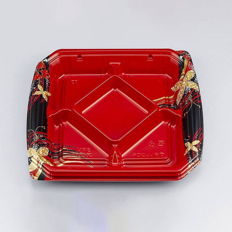 シーピー化成 弁当容器　BFN味音 13-2　本体　結花赤／ 結花黒／銀木赤　50枚入×8袋（400枚）/箱