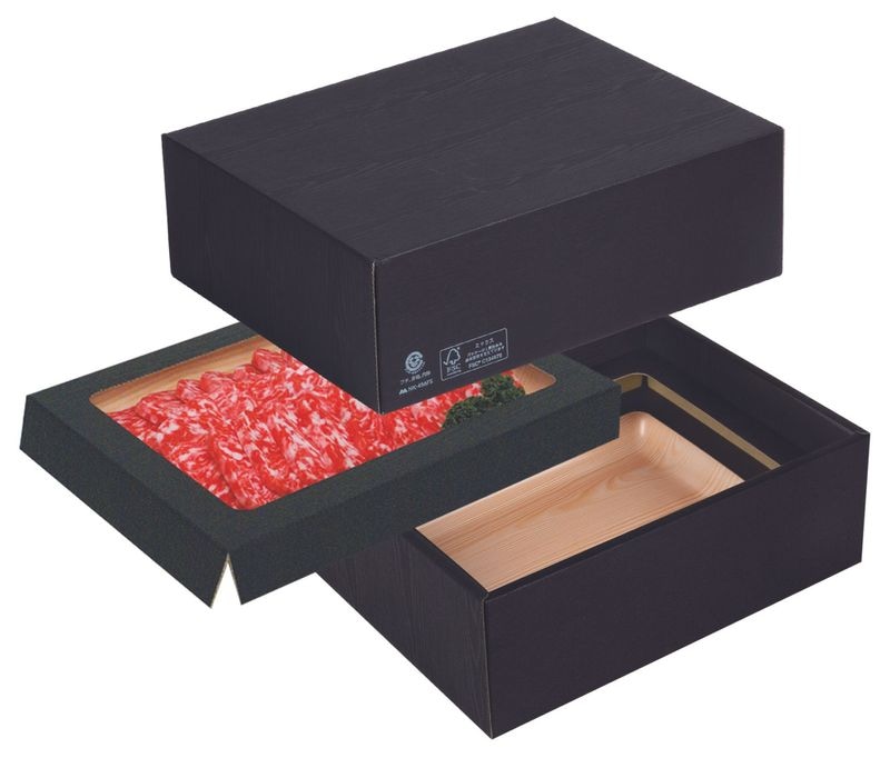 ヤマニパッケージ 精肉ギフト箱 肉箱 黒 ３段 FS　NK-456FS 　25個×2束（100個）/箱