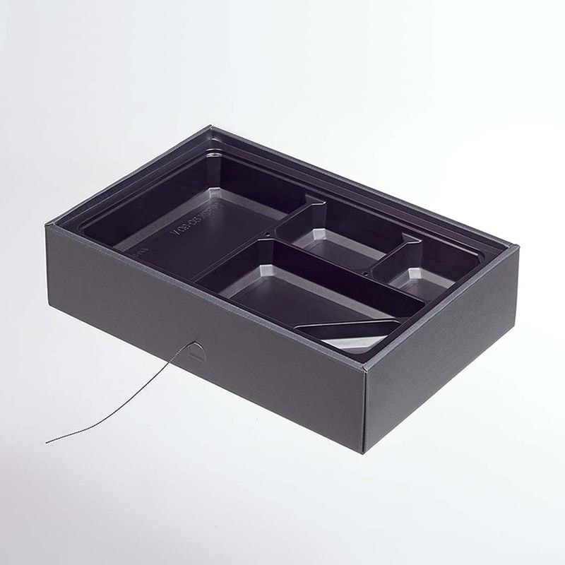 ヨシザワ 弁当容器　蒸熱BOX　幕の内 90－60A　黒 KIT1　50個/箱