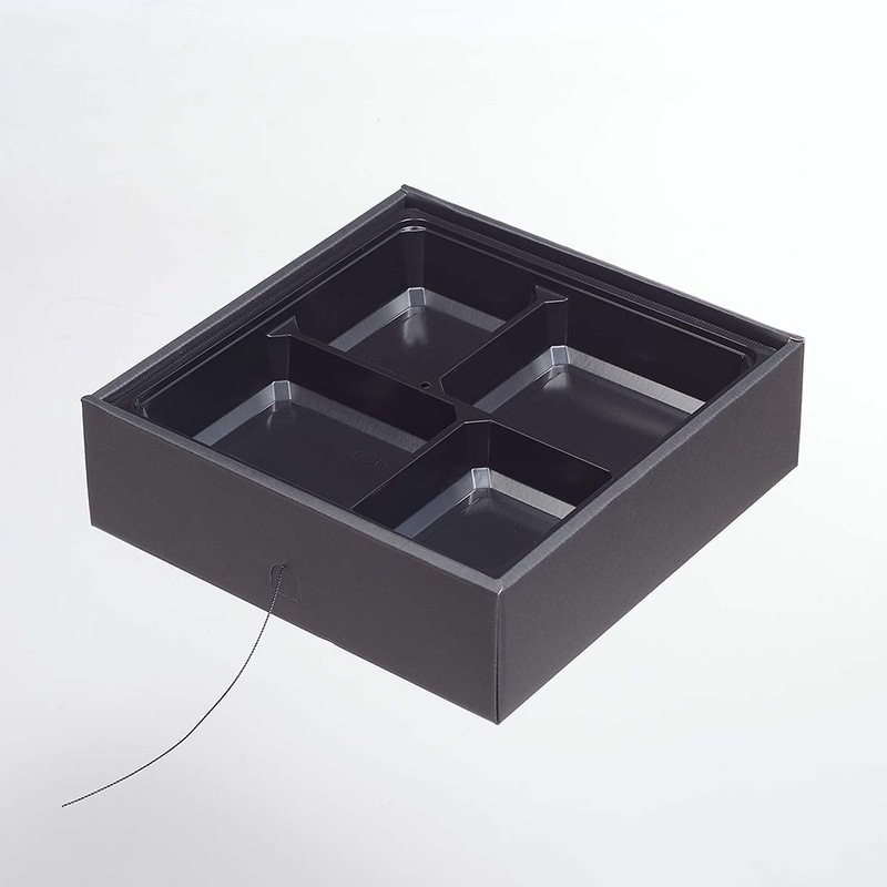 ヨシザワ 弁当容器 蒸熱BOX 松花堂 70－70 黒 KIT2 50個/箱｜はこまる