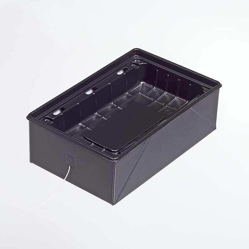 ヨシザワ 丼容器　蒸熱BOX　角丼 本体紙  KIT1　黒フタ／透明蓋　100個/箱