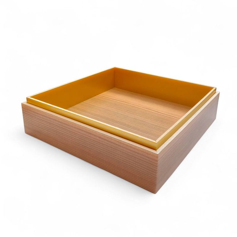 おせち重箱　7寸Wタモン柄 正方形（金淵付）一段　10個入