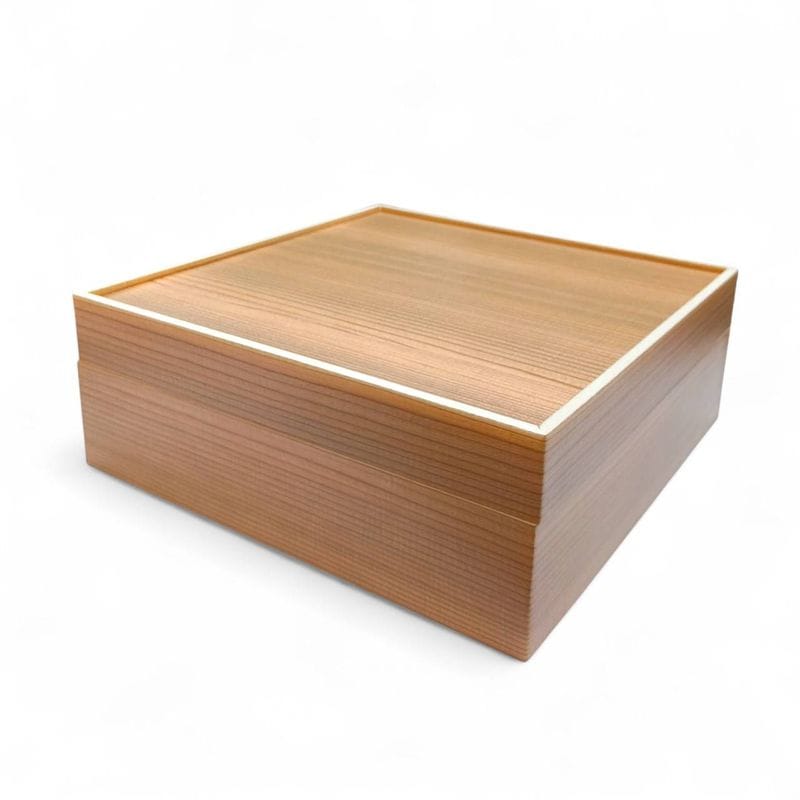 おせち重箱　7寸Wタモン柄 正方形（金淵付）印籠かぶせ蓋付 一段　10個入