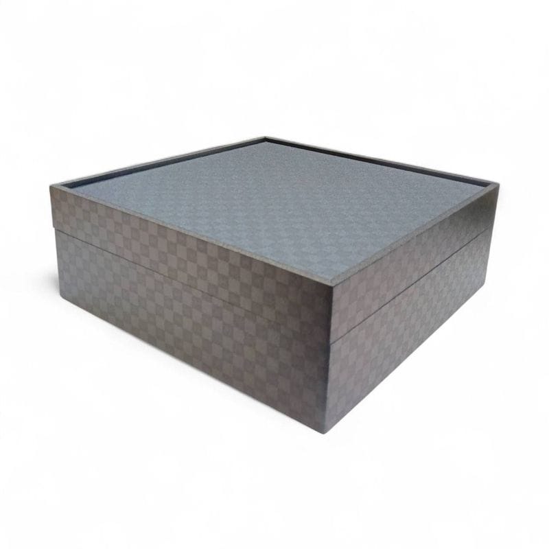 おせち重箱　7寸黒市松柄 正方形（金淵付）印籠かぶせ蓋付 一段　10個入