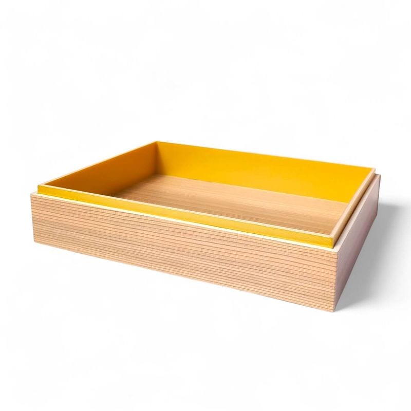 おせち重箱　7寸Ｗタモン柄 長方形（金淵付）一段　1個