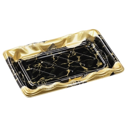 エフピコ 寿司容器　大波皿 2-4(V1)　本体  黒なぎ金　50枚入×18袋（900枚）/箱