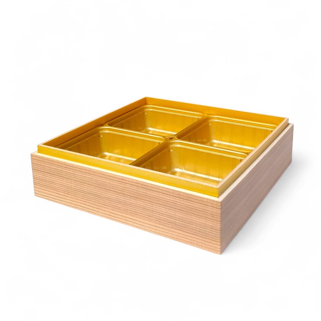 おせち重箱 7寸Wタモン柄 正方形（金淵付）印籠かぶせ蓋付 一段 10個入