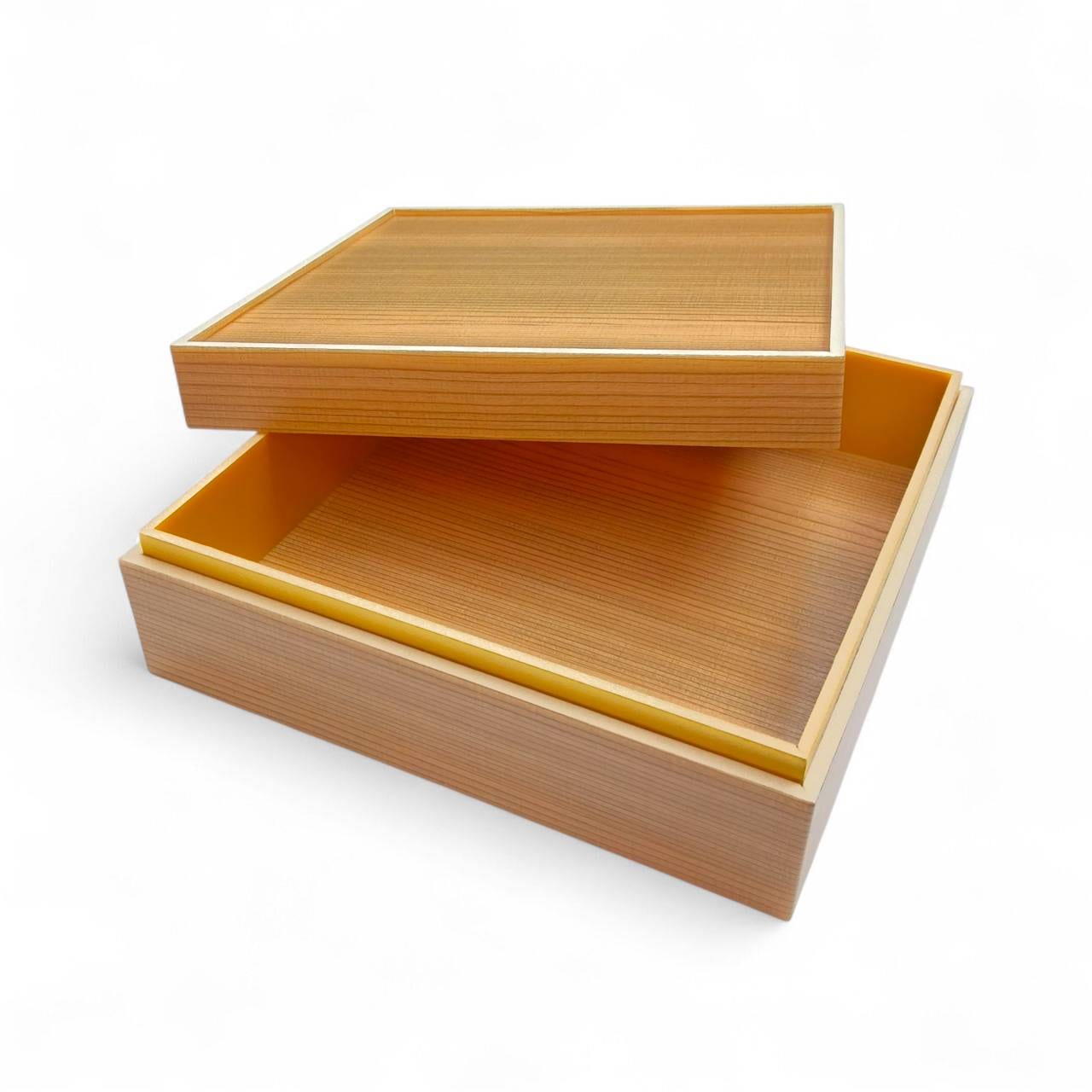 おせち重箱 7寸Wタモン柄 正方形（金淵付）印籠かぶせ蓋付 一段 10個入