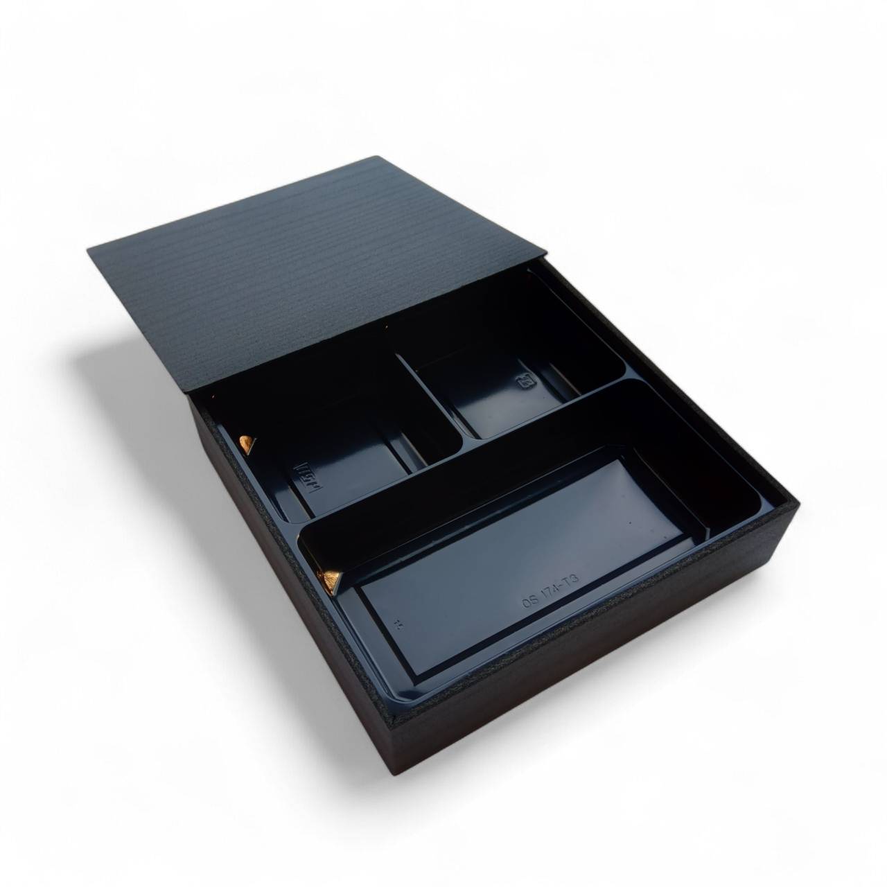 GD-130 スクエア黒木目柄折 しゃくり蓋 黒トレー入り 30個入｜は