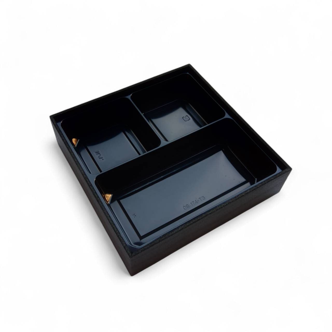 GD-130 スクエア黒木目柄折 しゃくり蓋 黒トレー入り 30個入｜は