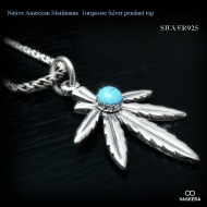 ターコイズ 埋め込み ネイティブ系マリファナモチーフ シルバー ペンダント トップ  【シルバー925/SILVER925 /ペンダントヘッド】|シルバー925|ペンダントトップ