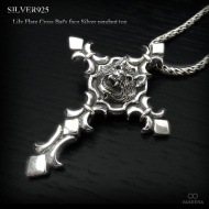 バットフェイス(コウモリ) フレアクロス シルバー ペンダント トップ 【シルバー925/SILVER925 /ペンダントヘッド】|シルバー925|ペンダントトップ