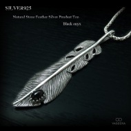 オニキス埋め込み 75mm ネイティブ フェザー(羽根) シルバー ペンダント トップ 【シルバー925/SILVER925 /ペンダントヘッド】|シルバー925|ペンダントトップ