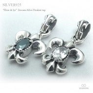 カットジルコニア埋め込み(クリア/ブラック) ユリ紋章 シルバー ペンダント トップ 【シルバー925/SILVER925 /ペンダントヘッド】|シルバー925|ペンダントトップ