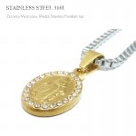 聖母マリアの不思議のメダイ 縁周り全面ジルコニア仕上げ PVDゴールドコーティング ステンレス ペンダント トップ 【ステンレス・スチール316L/サージカルステンレス】|ステンレス(SUS316L)