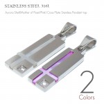 マザー・オブ・パール（白蝶貝）/ピンクシェル クロスデザインプレート ステンレス ペンダント トップ 【ステンレス・スチール316L/サージカルステンレス】|ステンレス(SUS316L) |ペンダント