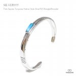 ネイティブアメリカン スクエアターコイズ（長方形型） 幾何学カット シルバーバングル 【シルバー925/SILVER925 /ブレスレット】