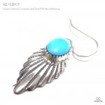 【単品販売（一個）】 ネイティブアメリカン ハンドメイド ターコイズ埋込み リーフ（葉）  シルバー925 ジプシーピアス（フックピアス） 【シルバーピアス / インディアンジュエリー】|シルバー92