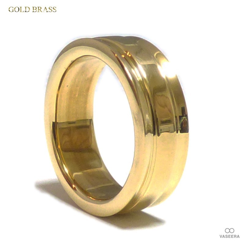 8mm幅 サイドカット仕上げ ゴールドブラス（真鍮） リング 【GOLD BRASS /指輪】