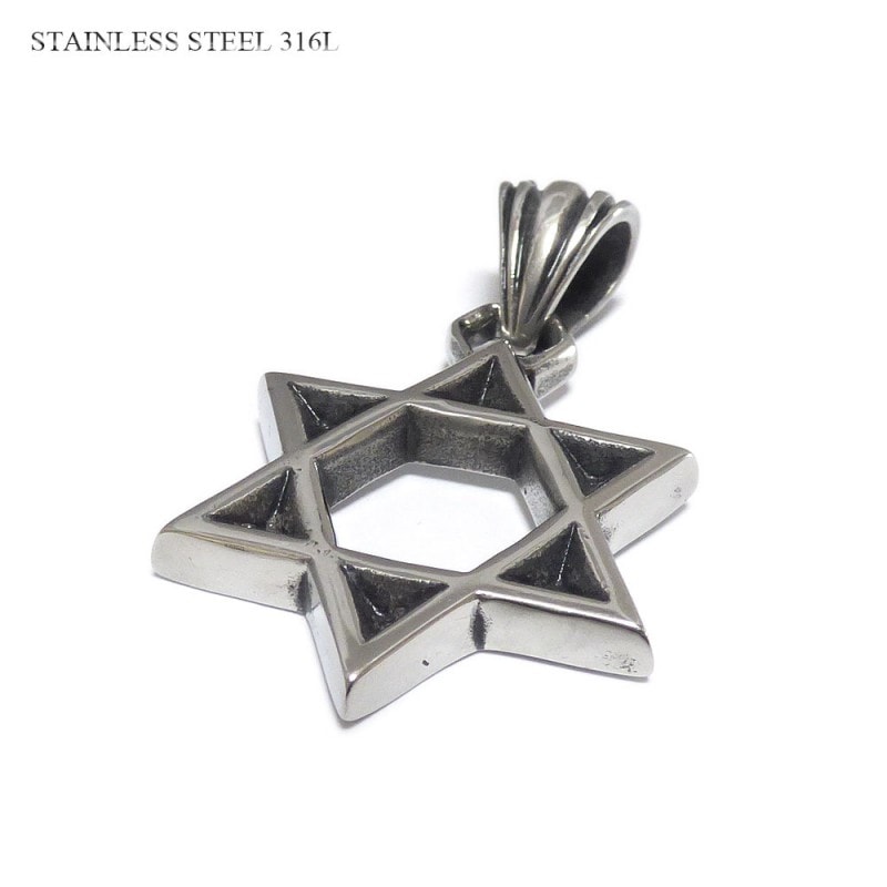 31mm ヘキサグラム（六芒星） シンプルスタイル ブラックポリッシュ仕上げ ステンレス ペンダントトップ / メンズ 【サージカルステンレス】